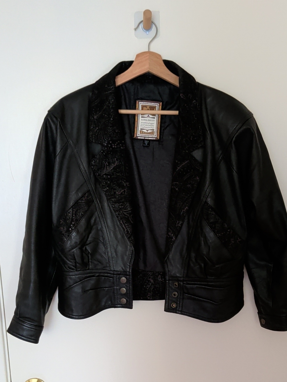 Vintage Black Embossed Leather Cropped Jacket
